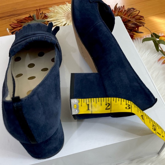 Boden Victoria Block Heel Kiltie Blue Suede Loafers/Pumps, EUC - Picture 14 of 15